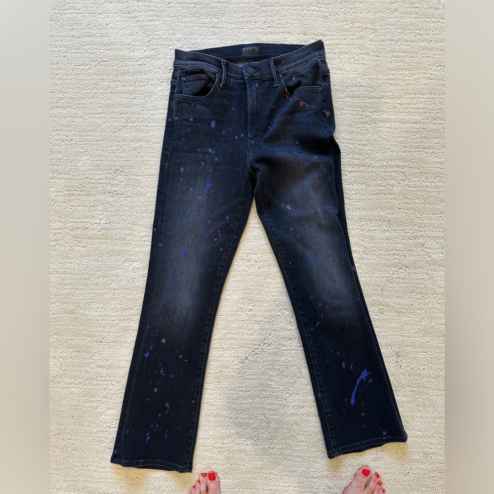 Mother mid rise Insider Ankle splatter paint black jean size 27 (US 4-6)